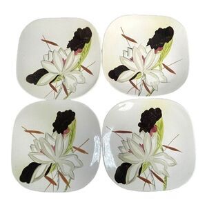 Set of 4 Red Wing Lotus Salad Bread Dessert Plates Square Concord Shape 7.25”